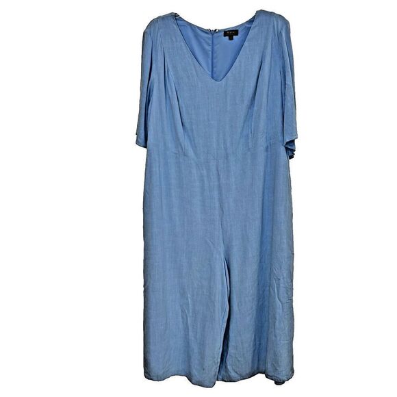 Maree Pour Toi Linen Crepe Stretch Cropped Half Sleeve Belted Blue Jumpsuit 18 - Picture 2 of 9